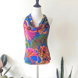 Silk Cowl Neck Trina Turk Banana Republic Psychedelic Colorful Top Tank Size 6